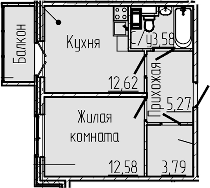 1-комнатная квартира 38.94 м², 2/8 эт., ЖК «SERTOLOVO PARK»